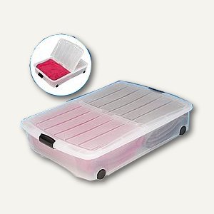 Unterbettbox 50 l, 740 x 550 x 150 mm hoch, Rollen, geteilter Deckel